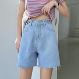 High Waist Wide Leg Denim Shorts For Women 2020 New Summer Blue Or Black Jean Buttons Half Casual Bermuda Shorts For Women
