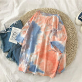 Short Sleeve T-shirts Women Tie-dye O-neck Chic Plus Size 2XL Oversize Tees Teens Womens Harajuku High Street Ulzzang Ins Tops
