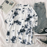 Short Sleeve T-shirts Women Tie-dye O-neck Chic Plus Size 2XL Oversize Tees Teens Womens Harajuku High Street Ulzzang Ins Tops