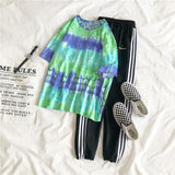 Short Sleeve T-shirts Women Tie-dye O-neck Chic Plus Size 2XL Oversize Tees Teens Womens Harajuku High Street Ulzzang Ins Tops