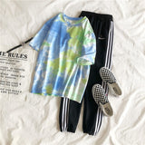 Short Sleeve T-shirts Women Tie-dye O-neck Chic Plus Size 2XL Oversize Tees Teens Womens Harajuku High Street Ulzzang Ins Tops