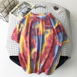 Short Sleeve T-shirts Women Tie-dye O-neck Chic Plus Size 2XL Oversize Tees Teens Womens Harajuku High Street Ulzzang Ins Tops