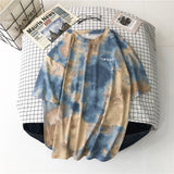 Short Sleeve T-shirts Women Tie-dye O-neck Chic Plus Size 2XL Oversize Tees Teens Womens Harajuku High Street Ulzzang Ins Tops