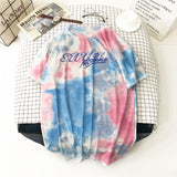 Short Sleeve T-shirts Women Tie-dye O-neck Chic Plus Size 2XL Oversize Tees Teens Womens Harajuku High Street Ulzzang Ins Tops