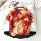 Short Sleeve T-shirts Women Tie-dye O-neck Chic Plus Size 2XL Oversize Tees Teens Womens Harajuku High Street Ulzzang Ins Tops