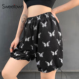 Sweetown Casual Loose Jogger Shorts For Women Home Fashion Butterfly