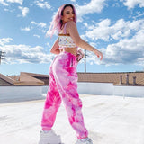 hirigin New Tie Dye Print Joggers Pants Casual Sports Sweatpants for Women Girls Fashion High Elastic Waist Long Harem Trousers