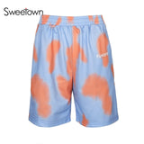 Sweetown Casual Jogger Shorts For Women Home Fashion Leisure Outfits Letter Print Tie Dye High Waisted Shorts Summer Harajuku