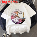 Funny The Great Wave T Shirt Women Kawaii Summer Tops Cartoon T-shirt Vaporwave Cute Mountain Peak Graphic Tees Plus Size Female