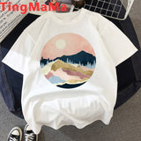 Funny The Great Wave T Shirt Women Kawaii Summer Tops Cartoon T-shirt Vaporwave Cute Mountain Peak Graphic Tees Plus Size Female