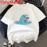 Funny The Great Wave T Shirt Women Kawaii Summer Tops Cartoon T-shirt Vaporwave Cute Mountain Peak Graphic Tees Plus Size Female