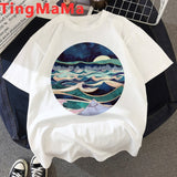 Funny The Great Wave T Shirt Women Kawaii Summer Tops Cartoon T-shirt Vaporwave Cute Mountain Peak Graphic Tees Plus Size Female