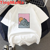 Funny The Great Wave T Shirt Women Kawaii Summer Tops Cartoon T-shirt Vaporwave Cute Mountain Peak Graphic Tees Plus Size Female