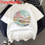 Funny The Great Wave T Shirt Women Kawaii Summer Tops Cartoon T-shirt Vaporwave Cute Mountain Peak Graphic Tees Plus Size Female