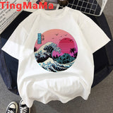 Funny The Great Wave T Shirt Women Kawaii Summer Tops Cartoon T-shirt Vaporwave Cute Mountain Peak Graphic Tees Plus Size Female