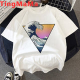 Funny The Great Wave T Shirt Women Kawaii Summer Tops Cartoon T-shirt Vaporwave Cute Mountain Peak Graphic Tees Plus Size Female