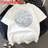 Funny The Great Wave T Shirt Women Kawaii Summer Tops Cartoon T-shirt Vaporwave Cute Mountain Peak Graphic Tees Plus Size Female