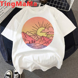 Funny The Great Wave T Shirt Women Kawaii Summer Tops Cartoon T-shirt Vaporwave Cute Mountain Peak Graphic Tees Plus Size Female