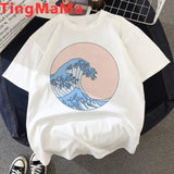 Funny The Great Wave T Shirt Women Kawaii Summer Tops Cartoon T-shirt Vaporwave Cute Mountain Peak Graphic Tees Plus Size Female