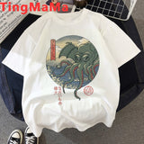 Funny The Great Wave T Shirt Women Kawaii Summer Tops Cartoon T-shirt Vaporwave Cute Mountain Peak Graphic Tees Plus Size Female