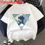 Funny The Great Wave T Shirt Women Kawaii Summer Tops Cartoon T-shirt Vaporwave Cute Mountain Peak Graphic Tees Plus Size Female