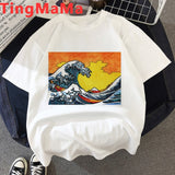 Funny The Great Wave T Shirt Women Kawaii Summer Tops Cartoon T-shirt Vaporwave Cute Mountain Peak Graphic Tees Plus Size Female
