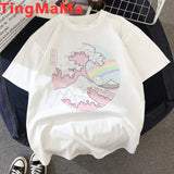 Funny The Great Wave T Shirt Women Kawaii Summer Tops Cartoon T-shirt Vaporwave Cute Mountain Peak Graphic Tees Plus Size Female
