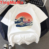 Funny The Great Wave T Shirt Women Kawaii Summer Tops Cartoon T-shirt Vaporwave Cute Mountain Peak Graphic Tees Plus Size Female