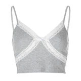 Sweet Spaghetti Strap Deep V Women Lace Tops Camis Women Tops  Summer Tops Ribbed Backless Crop Tops Streetwear  tops