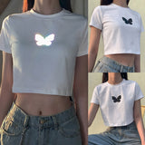 Fashion Luminous Crop Top Women Butterfly