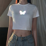 Fashion Luminous Crop Top Women Butterfly
