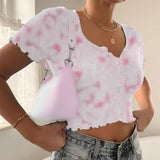 Summer Tops For Women 2020 V-Neck Ribbed Short-Sleeve Button Short Top  Deep V-Neck Streetwear Tanks Tops Camis