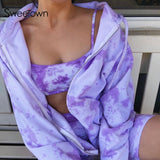 Sweetown 2020 Autumn Winter Tie Dye Hoodies Women Casual Oversized Sweatshirts Zip-Up Long Sleeve Pullover Streetwear Outfits