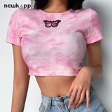 Women T-shirt Tie-dye Top Women Cute Print T Shirt  Short Tops  Short Sleeves O-neck Tshirt Summer Top