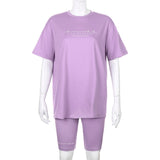 Casual Basic Women's Two Pieces of Sets Homewear Oversize Shirt and Skinny Shorts Set Streetwear Letter Print Set  Cuteandpsycho