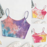 New Tie-dye Tops Fashion Womens Purple Vest Off Shoulder Halter Blusa Shirt Summer Slim Crop Top Camisole @CE