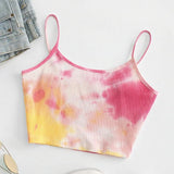 New Tie-dye Tops Fashion Womens Purple Vest Off Shoulder Halter Blusa Shirt Summer Slim Crop Top Camisole @CE