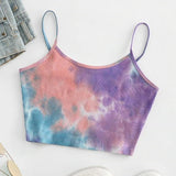 New Tie-dye Tops Fashion Womens Purple Vest Off Shoulder Halter Blusa Shirt Summer Slim Crop Top Camisole @CE