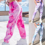 Tie Dye Sweatpants Women Hip Hop Elastic High Waist Baggy Pants Loose Harem Pants Streetwear Fashion Pink Trousers Jogging Pants