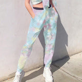 Tie Dye Sweatpants Women Hip Hop Elastic High Waist Baggy Pants Loose Harem Pants Streetwear Fashion Pink Trousers Jogging Pants
