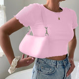 Women's Knitted V-Neck Ribbed Short-Sleeve Crop Top With Button Short Summer Top Short Shirt Solid Color Casual Tops топ женский