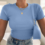 Women's Knitted V-Neck Ribbed Short-Sleeve Crop Top With Button Short Summer Top Short Shirt Solid Color Casual Tops топ женский