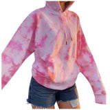 Women Hoodie Drawstring Autumn Baggy Hooded Loose Plus Size Tie Dye Printed Sweatshirts Warm Tie Colorful Dyeing Hoodie @A14