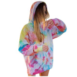 Women Hoodie Drawstring Autumn Baggy Hooded Loose Plus Size Tie Dye Printed Sweatshirts Warm Tie Colorful Dyeing Hoodie @A14