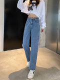 Women's High Waist Straight Jeans Three Buttons Adjustment Baggy Jeans Leisure Boyfriend Jeans For Ladies Pants Streetwear 2020