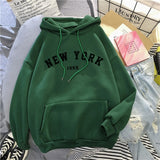 NEW 8 Colors Sweatshirts velvet winter Women's NEW YORK printing Hooded Female 2020 Cotton Thicken Warm Hoodies Lady Autumn Tops