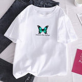 Modernist Sexy Lady Feather Butterfly T-shirt Women Korean Style Tumblr Aesthetic Short Sleeve Plus Size Cotton Top Tees Clothes