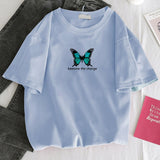 Modernist Sexy Lady Feather Butterfly T-shirt Women Korean Style Tumblr Aesthetic Short Sleeve Plus Size Cotton Top Tees Clothes