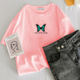 Modernist Sexy Lady Feather Butterfly T-shirt Women Korean Style Tumblr Aesthetic Short Sleeve Plus Size Cotton Top Tees Clothes