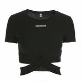 2020 HOT new letter printing cross strap navel T-shirt